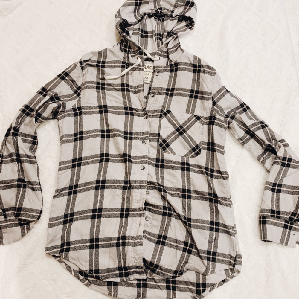 White Plaid Garage Hooded Boyfriend Fit Flannel